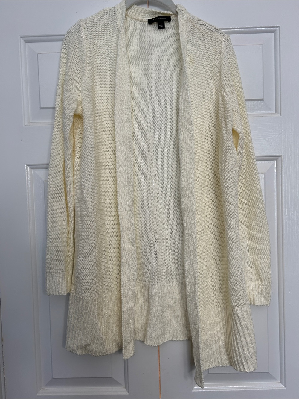 Ann Taylor Cream Open-Front Knit Cardigan